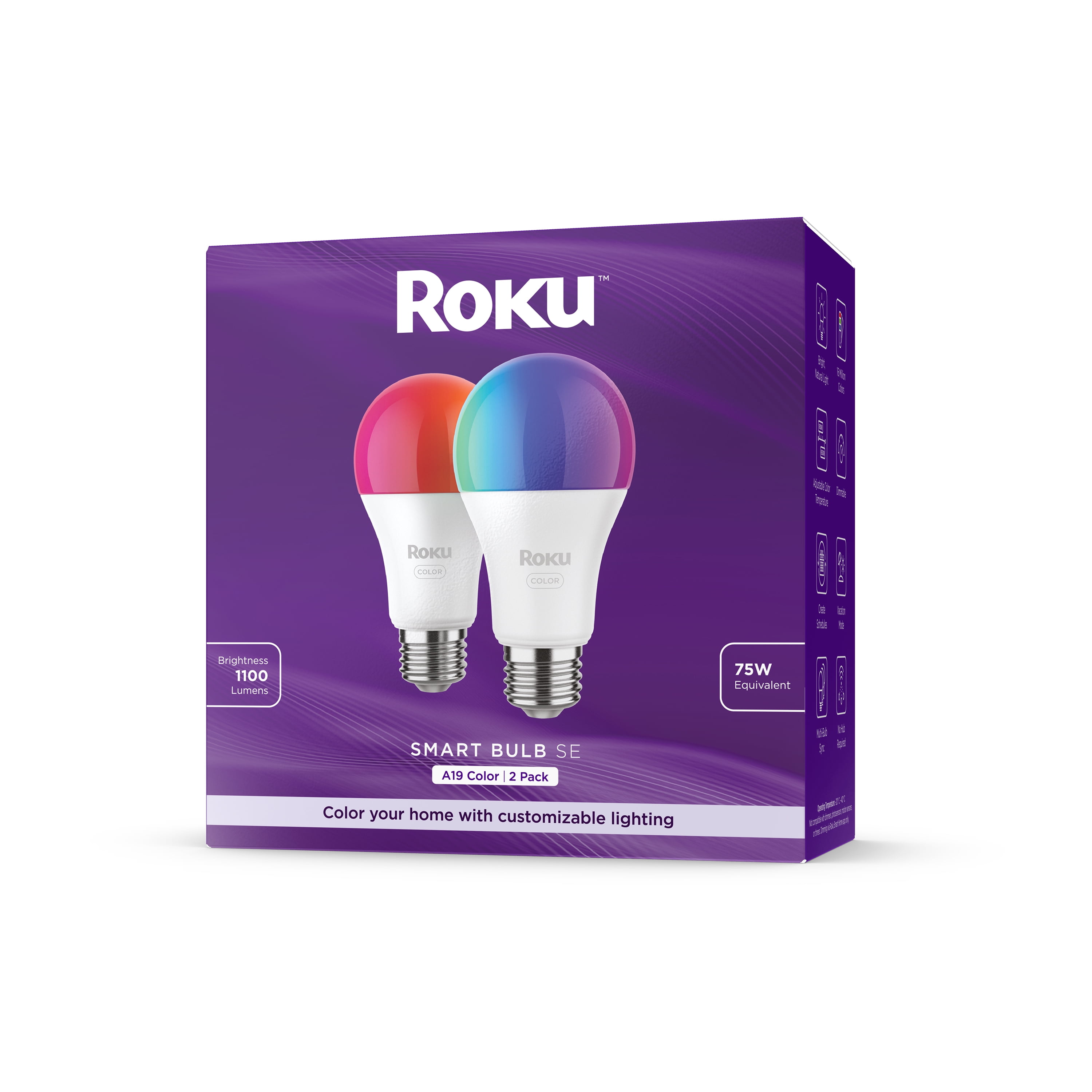 Roku Smart Home Smart Bulb SE (Color) 2-Pack with 16 Million Color Options - 12 Watts