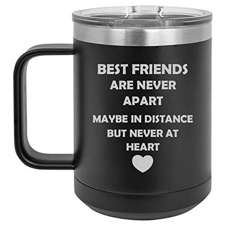 15 oz Tumbler Coffee Mug Travel Cup With Handle & Lid Vacuum Insulated Stainless Steel Best Friends Long Distance Love (Best Swimsuit For Love Handles)