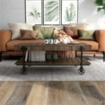thumbnail image 5 of Furniture of America Acres Wood Walnut Coffee Table with Metal Black Wheels, 5 of 11