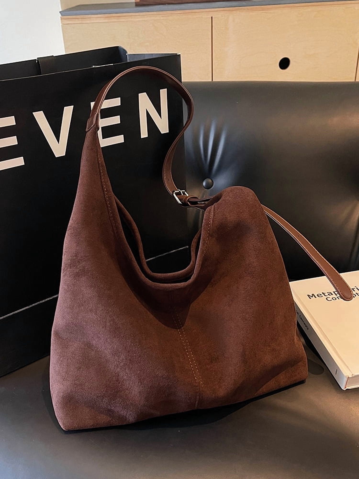 SPEKSEE Women Suede Shoulder Bag Stylish Crossbody Bag Large Capacity Chic Hobo Bag Solid Color Casual Tote Purse Adjustable Strap