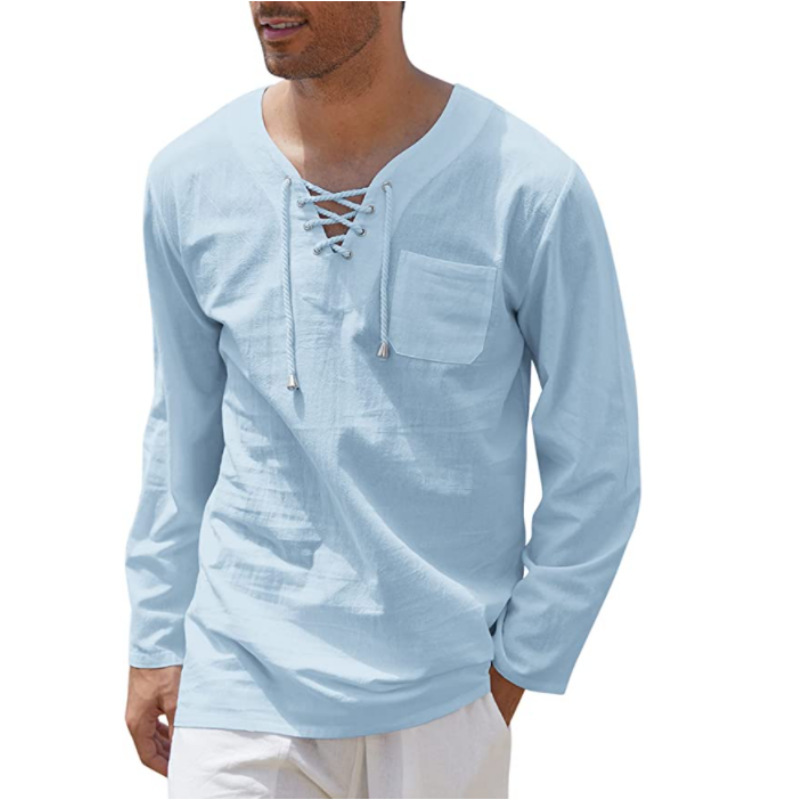 Men's cotton and linen collared long-sleeved shirt - Walmart.com