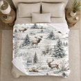 thumbnail image 5 of Elk in Snowy Forest with Mountains, Rustic Wilderness Style for Wildlife Lovers, Cozy Pinecone Winter Scene, Flannel Blanket for Cabin and Living Room, Christmas Gift and Nature Home Decor, 5 of 9