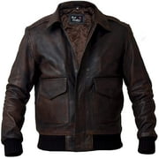 Outfit Craze Men Waxed Brown Air Force A2 Aviator Bomber Leather Jacket (M)