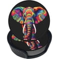 thumbnail image 1 of wonima44 6 Pcs Walking Colorful Elephant Leather Coasters for Drinks with Holder Coaster Sets Drink Table Cup Coasters for Living Room Kitchen Coffee Decor, 1 of 1