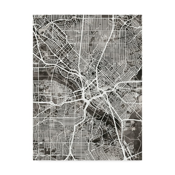 Trademark Fine Art 'Dallas Texas City Map Black' Canvas Art by Michael Tompsett