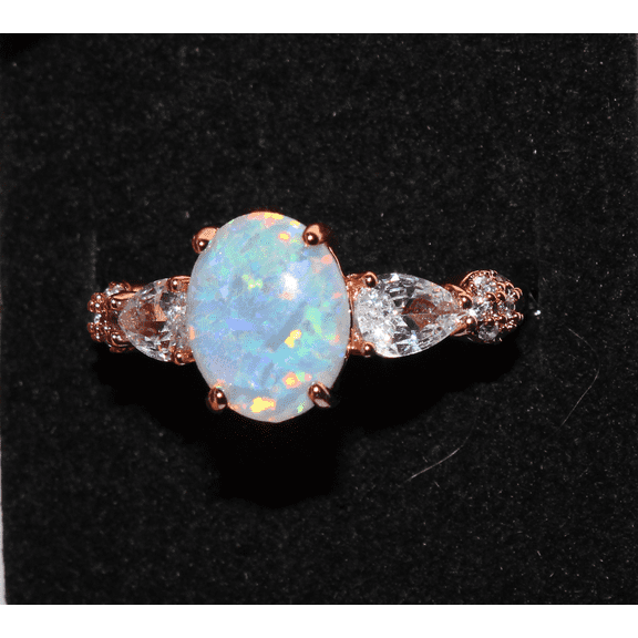 Oval Opal & Topaz Rose Gold Ring, Size 6 135