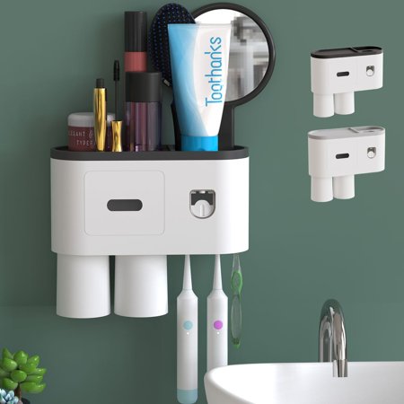 Luxtrada Bathroom Toothbrush Holder Wall with Cosmetic Drawer Organizer and Toothbrush Rack, Space Saving with Magnetic Cup Design