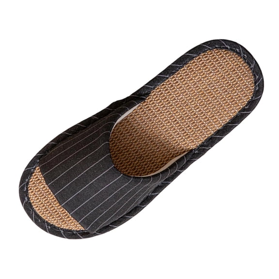 ZVNAΖH Women's Striped Linen Open Toe Slippers Lightweight Soft Flat Sole Indoor Outdoor House Shoes