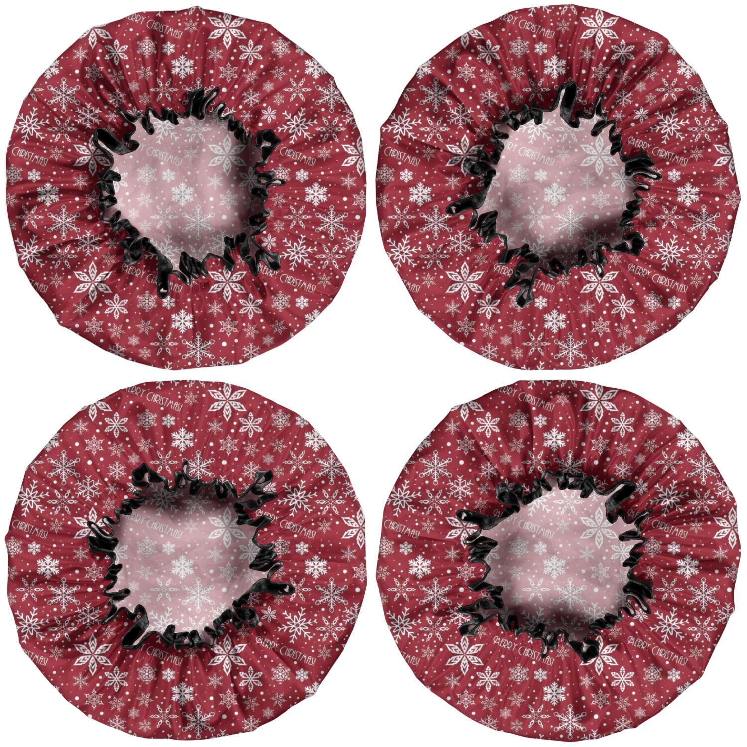 Shower Caps,Red Christmas Snowflake Pattern Waterproof Shower Cap for Women 4 Pieces,Double Reusable Hair Cover for Shower PEVA Elastic Stretch Hem