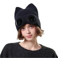 thumbnail image 3 of Aviator Style Knit Hat with Cat Ears, Fleece Lined Beanie with Attached Fake Sunglasses, Trendy and Humorous Cold-Weather Accessory for Ski Resorts and Parties. Navy, 3 of 5
