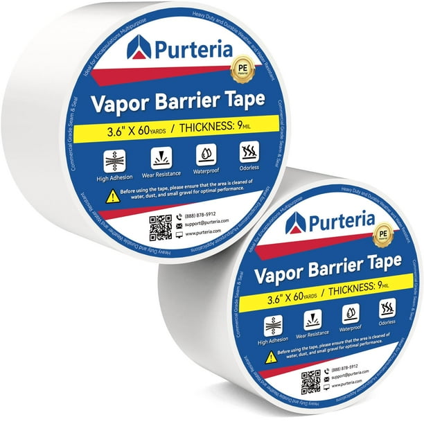 Cinta de barrera de vapor PURTERIA, 9 mil, polietileno, 3,6 cm x 55 m, 2 rollos
