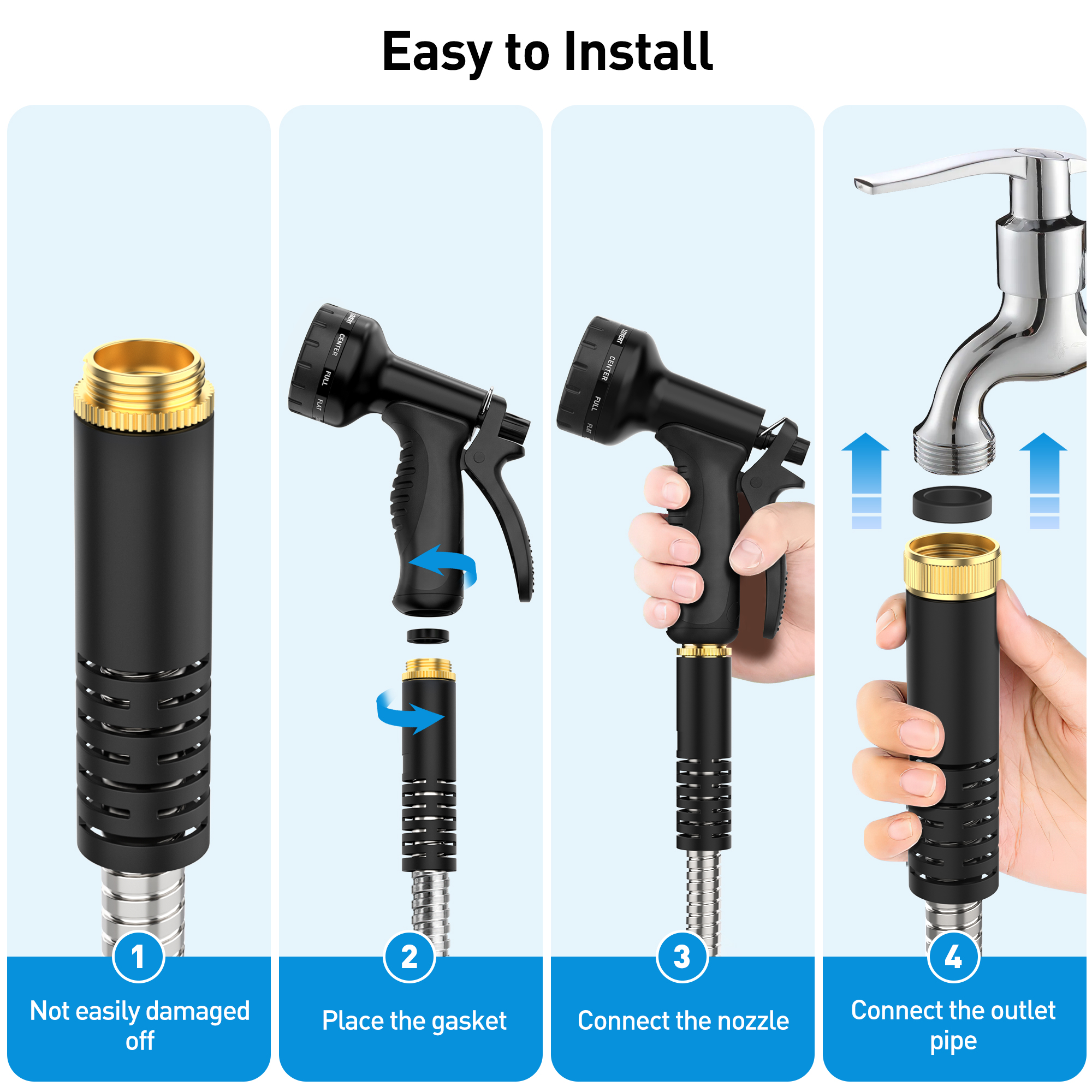 GPED 50 Ft Stainless Steel Metal Garden Hose with 10 Function Nozzle photo 6