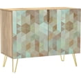 thumbnail image 3 of PixonSign Sideboard Buffet Cabinet, Kitchen Storage Cabinet with 2 Doors, Teal & Brown Mid-Century Polygons, Cupboard Console Table for Dining Room - 35" L x 18" W x 29" H, 3 of 5