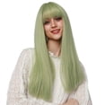 thumbnail image 4 of YMUQEIGH Clearance Grass Green Long Straight Hair Wig Rose Net High Temperature Silk Wig, 4 of 7