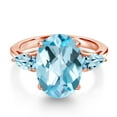 thumbnail image 3 of Gem Stone King 8.20 Ct Oval Checkerboard Sky Blue Topaz 18K Rose Gold Plated Silver 3-Stone Engagement Ring, 3 of 6