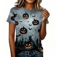 thumbnail image 4 of DORKASM Halloween Women's Shirts Round Neck Skeleton Trendy Tops Short Sleeve Funny Print Spooky Vacation T Shirt Ghost Graphic Fall Winter Fashion Blouse Dark Gray S, 4 of 7
