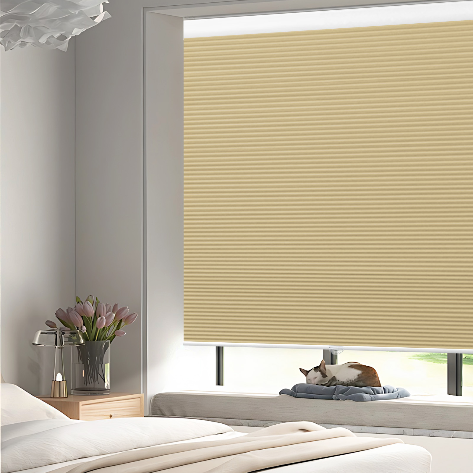 Grandekor Window Blinds and Shdes Cordless Cellular Shades, Beige(blackout) 29"W x 64"H