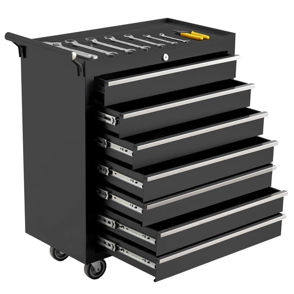 Kojooin 7-Drawer Rolling Tool Box, 24-Inch Heavy Duty Wheeled Lockable Tool Cabinet, Professional Garage/Workshop Storage Organizer, Suitable for Home and Industrial Use