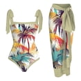 thumbnail image 1 of MKLEKYY Trajes De Baño Mujer 2 Piezas Women 1 Piece Swimwear+1 Piece Cover Up Two Piece Vintage Print Swimsuit Monokini Bikini 2 Piece Swimsuits Two Piece Tankini Set 1577, 1 of 4