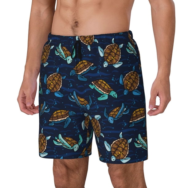 Balery Sea Turtles Swimming Bañador para hombre, shorts de playa de secado rápido con entrepierna y forro de compresión-Medium