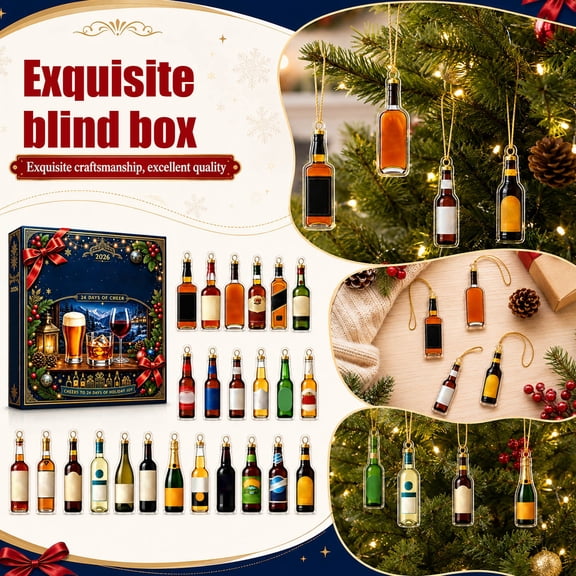 Wine Bottle Advent Calendar 2026, Acrylic Ornaments, Hanging Pendants, 24 Day Christmas Countdown Collection Featuring Days of Designs for Tree Wall Home Party