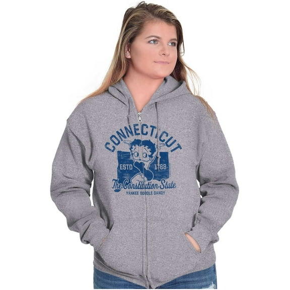 Betty Boop Connecticut State Outline Zip Hoodie Sweatshirt Women Brisco Brands S