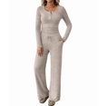 thumbnail image 2 of Women'S 2 Piece Matching Lounge Sets Fall Outfits Henley Neck Sweater Top Wide Leg Pants Sweat Suits S, 2 of 9