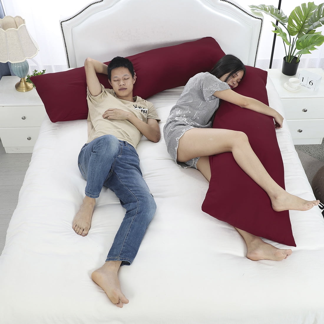 Unique Bargains Microfiber Solid Long Body Pillowcases, 2-Pack Wine 20" x 54"