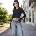 thumbnail image 3 of Women's Long Sleeve Cropped Crew Neck Top - Large, Black, 3 of 7