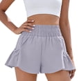 thumbnail image 3 of Quick Dry Biker Shorts Women High Waisted Athletic Running Shorts Elastic Summer Ruffles Flowy Sweatshort with Pockets, 2XL, 3 of 8