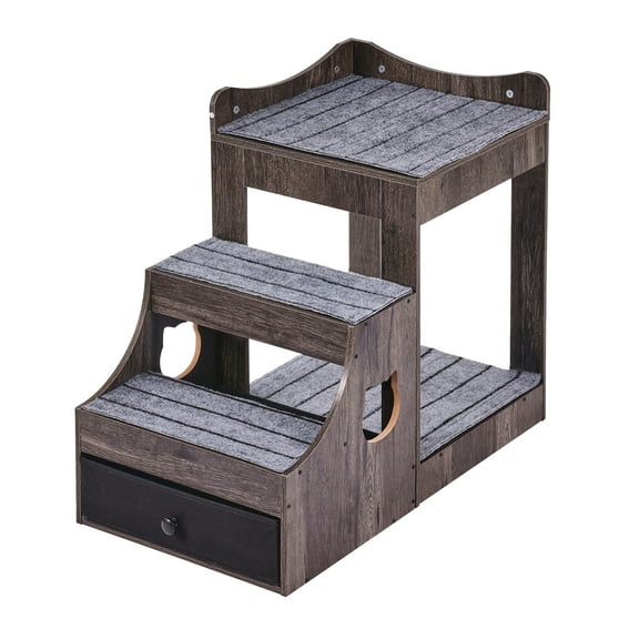 KFFKFF Animal Double-Deck Bed with Detachable Steps, Canine/Feline Observation Spot with Compartment, Tiered Bedside Lounger for Dogs, Compact Pet Resting Area, For Indoor Placement (Gray)