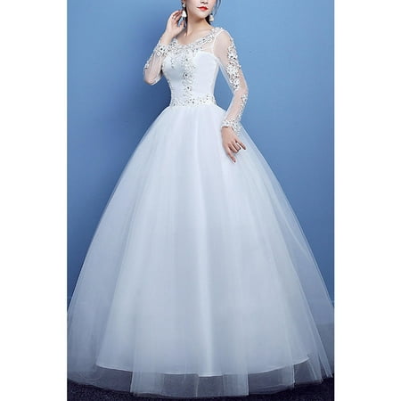 Unomatch Women Scoop Neck Lace Decorated Wedding Dress Walmart Com