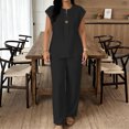 thumbnail image 4 of MXUIKV 2 Piece Sets for Women Summer Loose Fitted Sleeveless V-Neck T-Shirts Straight Leg Trousers(Small,Black), 4 of 5
