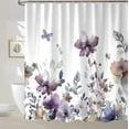 thumbnail image 4 of Purple Floral Shower Curtain, Cute Boho Watercolor Flower Wildflower Leaves Butterfly White Fabric Shower Curtains Set for Bathroom Decorative with Hooks 72 X 78 inch Spring Bath Decor, 4 of 6