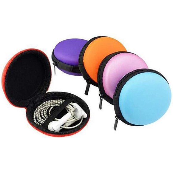 XINGZI 6PCS Assorted Color Mini Small Round EVA Headphones Storage Box Case Portable Travel Carrying Case Earphones Earbuds Headset USB Cable Pouch Jewelry Boxes