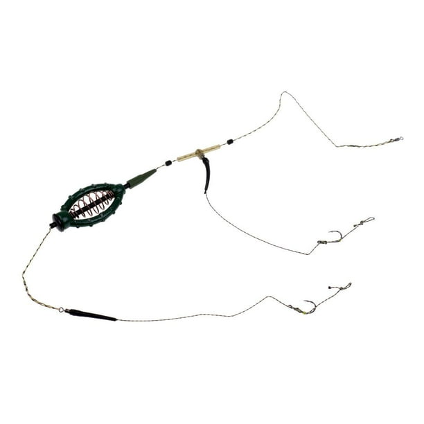 Pesca de carpas de agua dulce con alimentador en línea, jaula para cebos, lanzador y aparejo de pelo. 60g