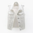 thumbnail image 5 of Women's Buttoned Washed Denim Jacket Sleeveless Crop Vest, 5 of 5