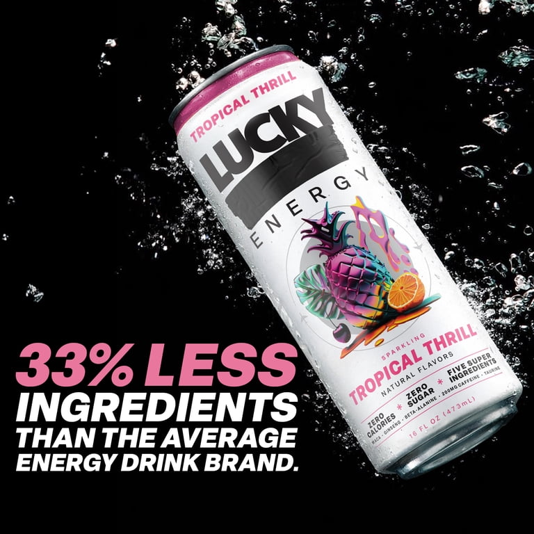 Lucky Energy Sugar-Free Energy Drinks, Tropical Terror, 200mg