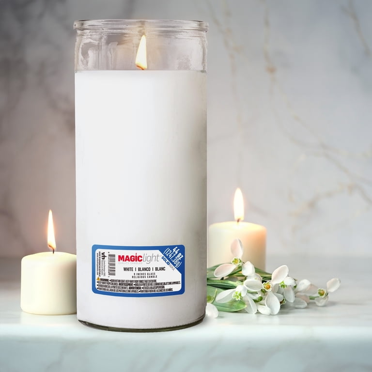 MagicLight Religious Candles 44 oz - Clear Glass Jar, Unscented