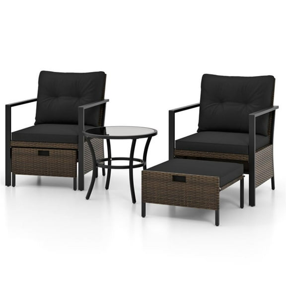 YYAo Patio Seating Groups,Outdoor Living Room Sets,4 Piece Outdoor Furniture Set with Glass Topped Coffee Table-Black