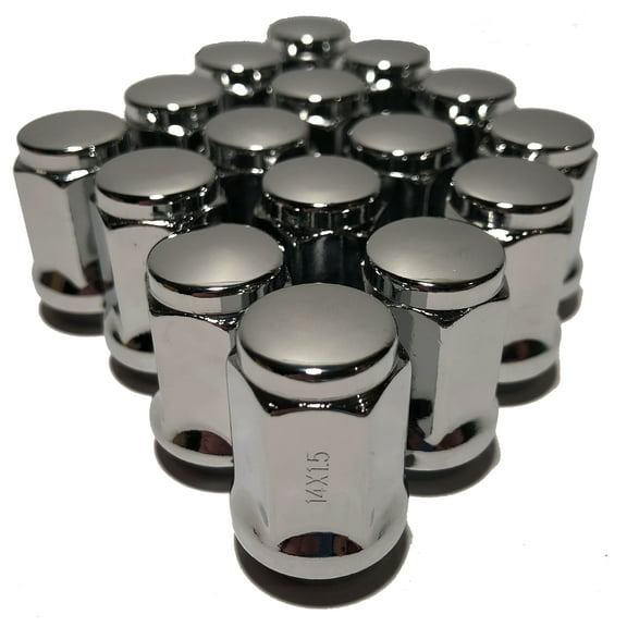 16 Chrome Bulge Acorn Closed End 14x1.5 Cone Seat Lug Nuts GMC Chevy 1.38" Tall