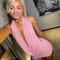 thumbnail image 2 of Women'S Deep V Neck Halter Bodycon Mini Dress Sleeveless Party Club Dresses Pink S, 2 of 6