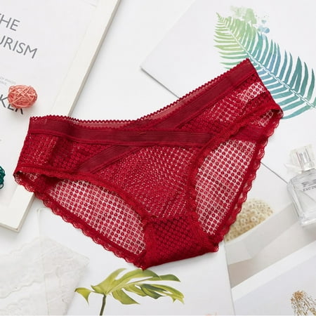

Uorcsa Midnight Comfortable Sexy Lace Perspective Summer Hollow Out Underpants Wine