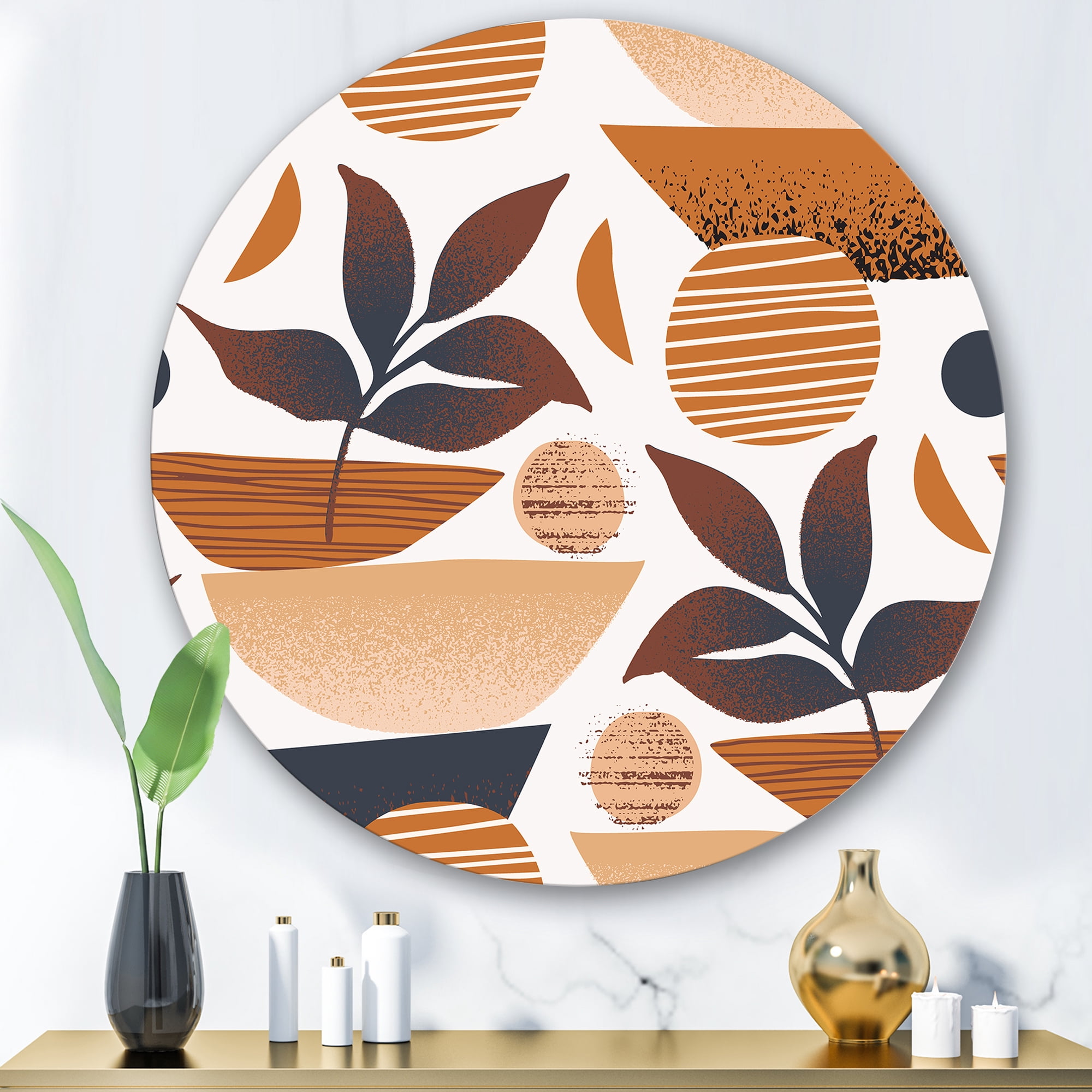 Designart 'Tropical Leaf Silhouettes and Shapes on White' Modern Circle Metal Wall Art 29x29 - Disc of 29
