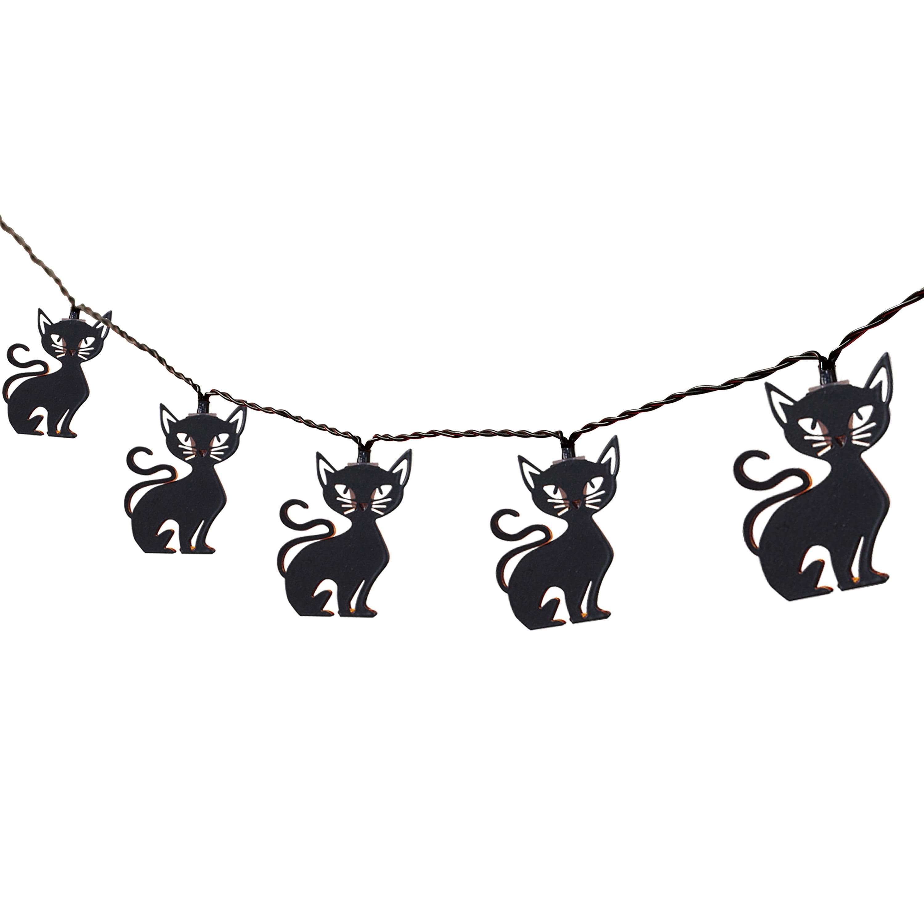 Indoor Battery-Operated LED Metal Cat String Lights, Orange, 4.5', Halloween by Way To Celebrate