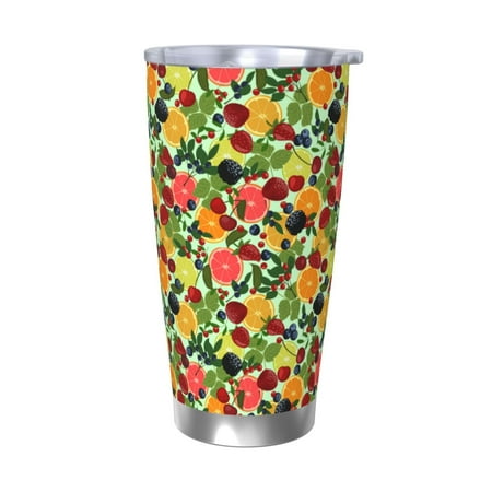 

Ocsxa Berries And Citrus Pattern 20oz Travel Coffee Mug with Flip Lid Stainless Steel Insulated Insulated Coffee Mug Thermal Cup with Splash Proof Sliding Lid-Without Straw