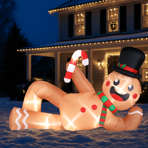 Alvantor 9.8 ft Christmas Inflatable Gingerbread Man with 6 LED Lights, Reclining Yard Decoration, Multicolor