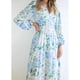 thumbnail image 1 of Vestido largo midi Cuello en V Cintura fruncida Linterna Manga larga Una línea Vestido elegante y fluido para mujer Azul claro XL, 1 of 6