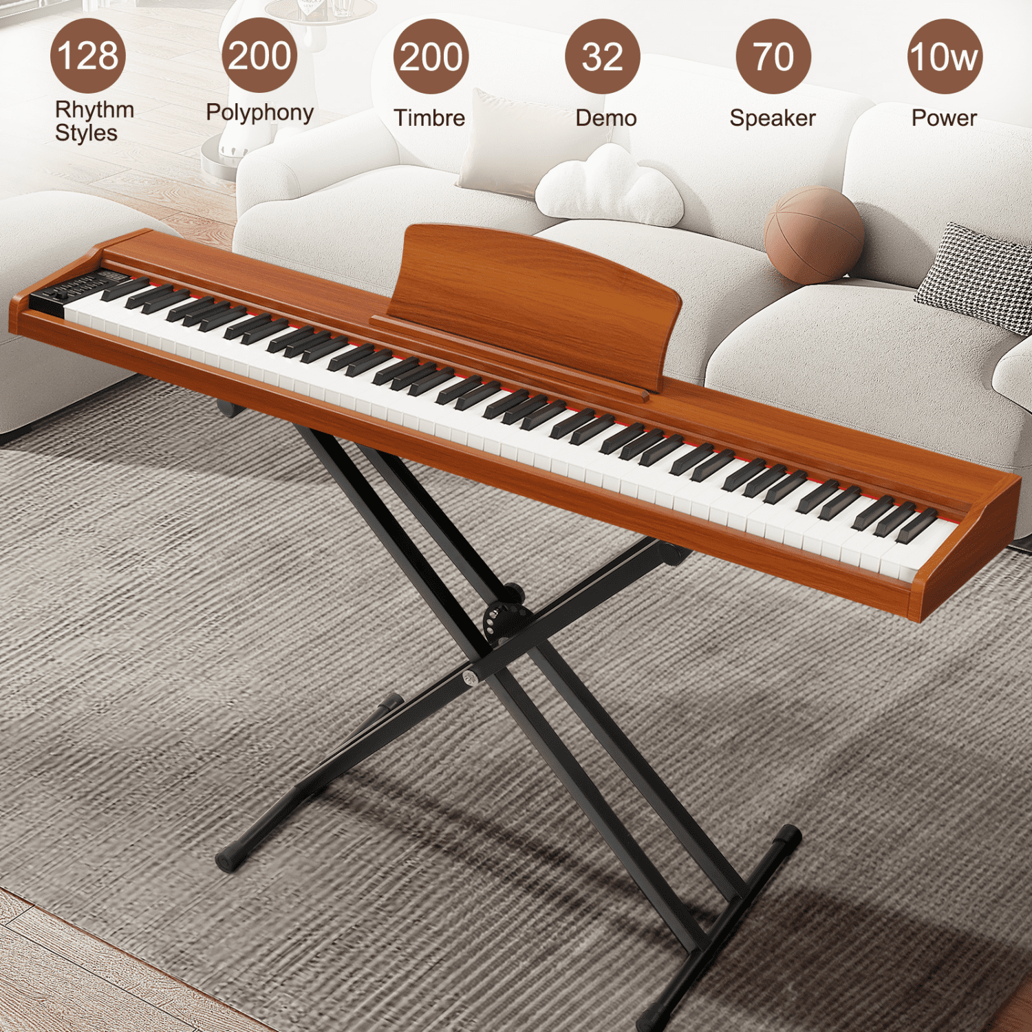 Hassch 88 Key Full Size Semi-Weighted Digital Piano with Stand, Beginners Keyboard with Headphone, Triple Pedals, MIDI Bluetooth and Other Accessories, Walnut