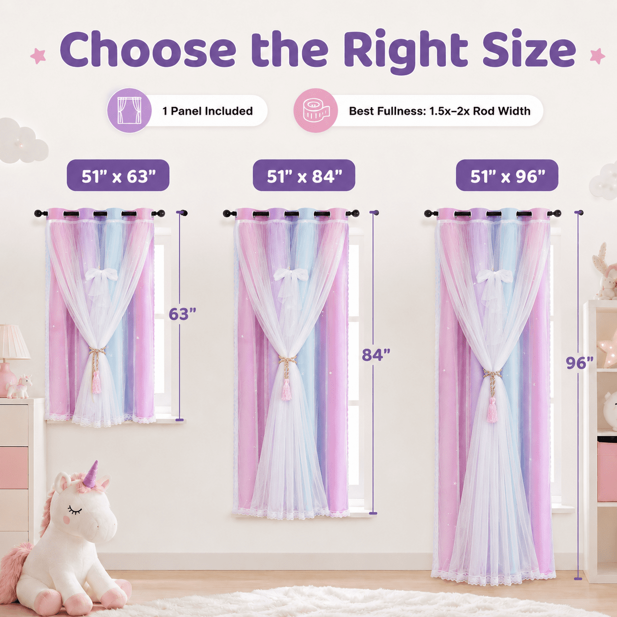 DONGPAI Blackout Stars Curtains for Kids Girls Bedroom Double Layers Star Cut Out Rainbow Curtains Home Window Decoration Curtain, 51" x 63", 1 Panel